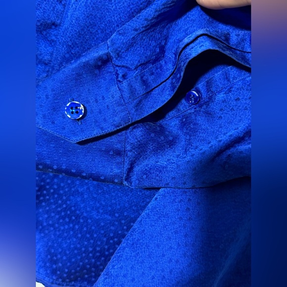 Saint Laurent Tonal Dot Silk Button Up in Royal Blue - Picture 4 of 16